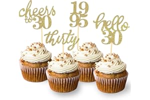 MOITKPTT 24 Stück Glitzer 30. Geburtstag Cupcake Topper Geburtstagsdeko von 1995 für 30 Geburtstagsfeier Zubehör Party Dekoration Kuchendekoration (Gold)