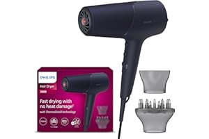 Philips Hair Dryer 5000 Series, ThermoShield Technology, Ionic, with Nozzle and Hair Diffuser, 2300W, Model BHD510/03