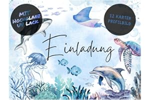 ‎CELEBR8TE celebr8te 12x Meerestiere Einladungskarten im UV-Lack Design - Für den Kindergeburtstag von Jungen & Mädchen - Partyeinladungen für Geburtstage inkl. Messenger Bild & Urlaubsgutschein
