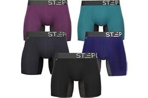 STEP ONE Bamboo Boxers Mens 5 Pack, Anti Chafing Underwear with 3D Pouch, Breathable Moisture Wicking Boxer Shorts for Men, No Ride Up Boxers for Sports & Daily Comfort