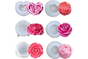 JDH SILICONE Bougies moules en silicone Lot de 6 en forme de fleur 3D pour fabrication de savon, bougies, gâteaux, bonbons, pâtisserie, dessert DIY Superbe Cadeau Fait à la Main
