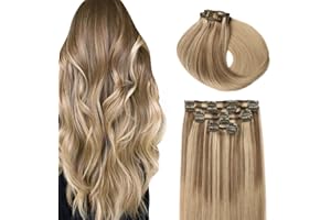 SURNEL Extensiones De Clip De Pelo Natural 100g 35cm 6 Piezas Balayage Marrón Claro a Rubio Caramelo Extensiones De Clip De Humano Real Extensiones Pelo Remy Natural(C#10/27/27-35cm)