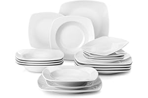 MALACASA, Serie Julia, 18 Teilig Set KLEIN Tafelservice 6 Personen Porzellan Teller Set, Geschirrset, mit 6 Flachteller, 6 Kuchenteller & 6 Suppenteller, Grauweiß