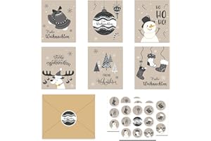 MORAINJAY 24 Cartes de vœux de Noël avec enveloppes, ensemble de cartes vierges, 6 motifs de Noël, pour vœux de fêtes, bénédiction, joyeux Noël, autocollants inclus