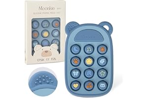 Moonkie Mordedor Bebe, Teléfono de Silicona para Niños, Juguetes Bebe 3 Meses+, con Texturas, Juguete Pop It, Regalos Bebe, Mordedor sin BPA, Juguetes Montessori Bebe (Éther)
