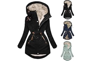 EMATOP Warm Winterjacke Damen Lang Baumwolle Parka Jacke Winddicht Wintermantel mit Kapuze Fleecejacke Langarm Einfarbig Mantel Elegant Bequem Outdoorjacke Flauschig Kuschelig Winterparka