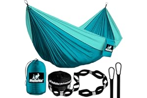 MalloMe Doppel Hängematte(300 x 200cm) Ultraleichte Reise Camping Hängematten für Outdoor 2 Personen Atmungsaktives Wasserdichtes Fallschirm-Nylon, inkl. Karabiners -Hammock für Camping, Reise, Garten