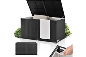 Juskys Scatola per Cuscini Polyrattan Ikaria 950 L con Coperchio con Meccanismo di Sollevamento - 145 x 82 x 79 cm per Giardino - Nera con Telo Interno