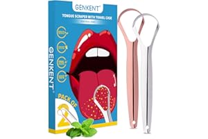 GENKENT Raschietto per lingua per ridurre l'alito cattivo, per la pulizia del metallo di grado medico, riutilizzabile, per l'igiene orale, per adulti e bambini (argento e oro rosa)