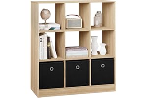 WOLTU Libreria de 9 Cubos y 3 Cajones Tela no Tejida, Estanteria con Compartimentos Abiertos, Estanteria Juvenil, Mubele Almacenaje para Libros, Ropa y Juguetes, Roble Claro, 80x30x86,5 cm, SK041hei