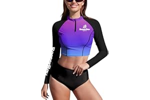 BesserBay Womens Long Sleeve 1/4 Zip UV Protection Turtle Neck Quick Drying Swimwear Crop Top XS-L