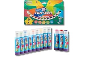 Little Brian Mini Paint Sticks For Kids - 12 Pack Assorted Colours - For Little Hands, Mess-Free, Easy Clean Up, Fast Drying Action, Vibrant Colours, Multi-Surface, Twist & Paint