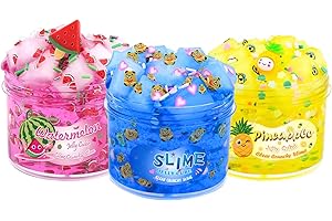JAIIMEN Slime Kit - 3 Pack Jelly Cube Clear Crunchy Slime with Blue, Watermelon and Pineapple Charms, Preppy Aesthetic Stuff, Cute Stress Toys Cool Birthday Gifts Ideas for Girls and Boys
