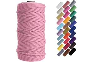 Binwat Macrame Cord Thick Natual Cotton Cord Yarn Macrame Rope Cord Cotton Rope for Wall Hangings, Plant Hangers, DIY Crafts, Home Decorations, Gift Wrapping 3mm x 100m (Light Pink)