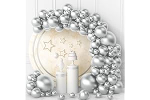 OUSUGA 100 Piezas de Globos Plateados Kit de Arco de Globos Plateados MetáLicos 18 12 10 5 Pulgadas Globos de Láte Plateados Cromados Para Cumpleaños Bautismo Boda decoraciones de Fiesta de Graduación