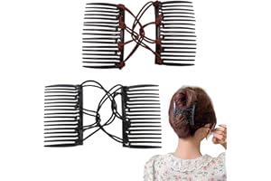 TWEOZEK 2 Pcs Magic Hair Combs,Plastic Double Hair Combs Elastic Magic Hair Clip Comb Ponytailer Styling Tool for Women Thick Curly Thin Hair (Black, Brown)