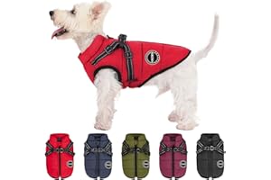 V.PET.B.R Dog Winter Coat,Warm Dog Jacket Paded Fleece Dog Vest with Built in Harness,Waterproof Windproof Reflective Cozy Adjustable Snow Pet Coat Clothes with Zipper for Small Medium Dogs