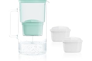 Wessper Jarra Filtradora de Agua, 3 Litros, set Jarra Agua Cristal y 2 Filtro de Agua, Compatible con Brita Maxtra, Jarra Filtrante de Agua con Filtro de Carbón Activado - Menta