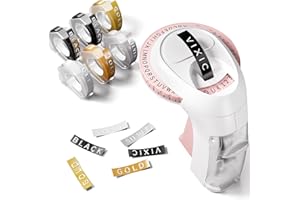 VIXIC Embossed Label Maker Machine Handheld, Omega Home Embossing Label Maker, Vintage Label Printer Labeler Machine with 6 Label Maker Tape 3/8"(9mm), for Home Gift and DIY, Pink
