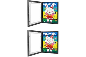 KANCOOL Bilderrahmen Für Kinderzeichnungen,Kunstfoto Rahmen Kinder Kunstrahmen Frontöffnung,Wechselrahmen Aufklappbar,Kids Art Frame Holz (A4 Schwarz*2)
