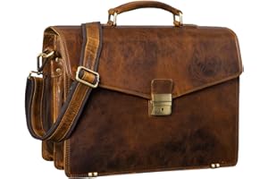 STILORD 'Cosmos' Maletín para Portátil Piel Vintage para Hombre y Mujer Bolso de Negocios Grande Clásico Bolsa Bandolera Cuero Auténtico, Color:Prestige - marrón