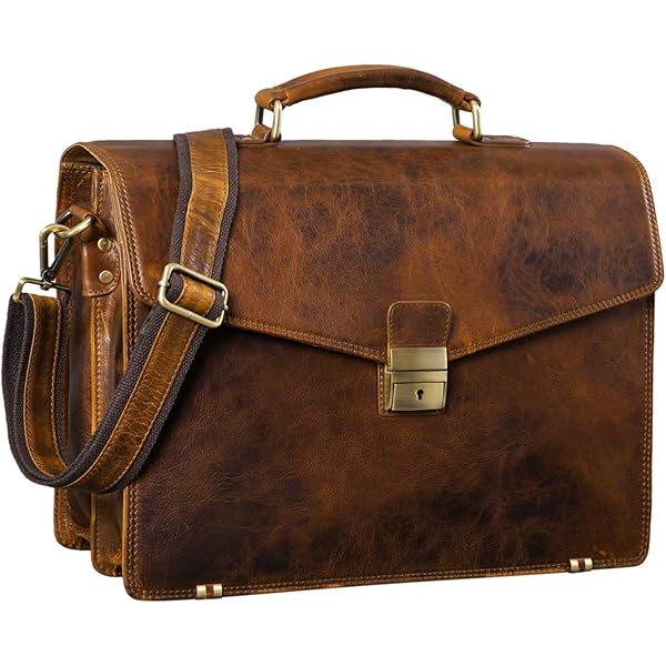 STILORD Havana Leren Business Bag A4 Grote Klassieke Aktetas Werktas Afneembare schouderband Echt leder Bevestigbaar voor trolleys Kleur:andorra - bruin