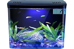 LIUMMRCY Goldfish Tank,Fish Tank 1.3 Gallon Small Aquarium Clear Aquarium Tank with 3 Layer Filter ＆ LED Light, Self Cleaning Desktop Fish Tank Home Decor for Betta Fish, Shrimp, Goldfish Black