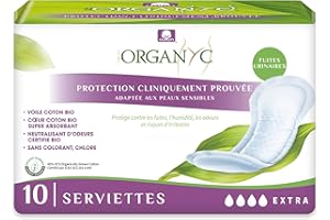 Organyc - Protegeslips Extra para Incontinencia - Algodón 100% Certificado - Sin perfumes ni plásticos ni materiales químicos - 1 paquete de 10 toallas, Flux Extra