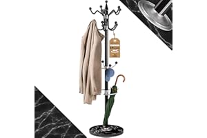 Casaria® Appendiabiti in Metallo con Base 14 Ganci Ruotabil 360° 37x37x175cm Corridoio Ufficio Attaccapanni Nero