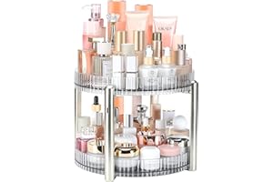 LAIBUY Rotating Makeup Organizer, 2 Tier Large Capacity Cosmetic Display Make Up Holder Shelf for Bathroom Vanity Perfume Skincare Brushes Lipsticks Eyeshadow