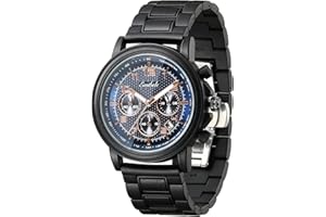 Emibele Herren Holzuhr, Datumsanzeige Chronograph Quarzarmbanduhr, 3 Unterzifferblätter Handgemachte Leicht Leuchtende Uhr