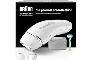 Braun Luz Pulsada Silk-expert Pro 3, Alternativa a Depiladora Laser, Eliminación Del Vello En Casa, Depiladora IPL Con Funda, Maquinilla Venus, 3 Cabezales Para Cara y Cuerpo, Blanca/Plateada, PL3222