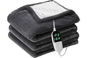 ‎FULLUKY Heizdecke mit Abschaltautomatik, 150x130cm Flanell Elektrische Wärmedecke Heizdecke, 3 Mins Schnellheizung, 6 Temperaturstufen, 2-4-6-8-10H Auto-Off-Timer, Überhitzungsschutz, Waschbar (Dunkelgrau)