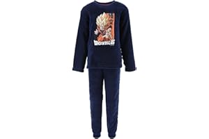 Dragon Ball Z Pijama Niño, Camiseta y Pantalon Largo Conjunto 2 Piezas Diseño Goku Pijama Polar Suave, Regalo para Adolescentes, Tallas 8 a 14 Años