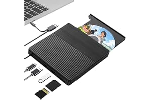 CUNSIEUN 5-in-1 Multi-function External Optical Drive Laptop Burner Plug-in External Optical Drive Burner CD DVD Drive, Type-C USB 3.0 Portable CD Burner Writer with SD Slot, for Window, Mac OS, Linux, Vista