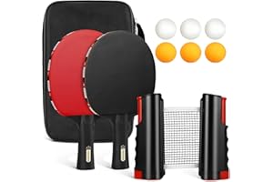 Tencoz Tischtennis Set, 2 Tischtennisschläger + 6 Tischtennisbälle + Tischtennisnetz + Tasche, Tischtennisschläger Set Profi Sport Set für Indoor & Outdoor Spiele