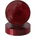Argon Tableware Metallic Coasters - Red - 10cm - Pack of 6 - Metallic Finish Reusable Dining Table Setting Round Drink Coaster Placemats for Christmas, Party Celebrations, Restaurant Cup Mats