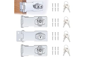 Gueenky 4 Piezas Cerrojo de Candado de Acero Inox, 3 Pulgadas Cerradura de Armario con Llave y Tornillo Candado Puerta para Muebles Cajones Casilleros