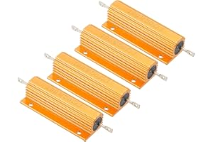 PATIKIL 4Pz Resistore in Alluminio, 100W 50 Ohm 5% Tolleranza Resistenza con Alloggiamento in Alluminio Resistenza a Filo Avvolto Potenza con Presa a Vite Componenti Elettronici, Dorato