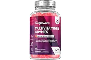 WEIGHTWORLD Gummies Multivitamines et Minéraux 120 Gummies Vegan 2 Mois de Stock, 13 Vitamines et Minéraux Essentiels, Vitamine C, Zinc, Vitamine B12, D3, E, Iode, A, B, Biotine, Arôme naturel de fraise