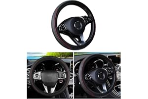 YUJINGTING Car Steering Wheel Covers Leather, Steering Wheel Cover Universal Anti-Slip Breathable Elastic Microfiber Leather Embossed Without Inner Ring Car Interior Accessories 37-38cm Black Red
