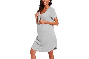 Jahetuul Camicia da Notte Parto Ospedale Estiva Cotone Scollo a V Vestaglia Allattamento con Bottoni Camicia Premaman Maniche Corte Raglan Adatto Casa