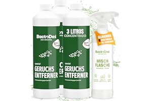 BactoDes - Neutralizador de olores especial 3L concentrado con botella mezcladora en spray - Limpiador enzimático universal con efecto biomicrobiano - Eliminador de olores de todo tipo