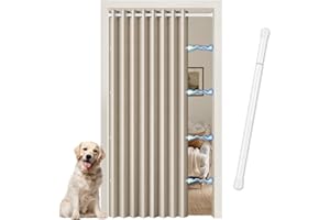 ‎JCYH JCyh Accordion Door Curtain with Rod No Drilling, Linen Look Magnetic Door Curtain Long 195 x 150 Wide Room Divider Curtain for Living Room, Bedroom, Kitchen, Bathroom
