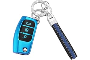 Koaudb Funda para Llave de Coche Compatible con Ford 3 Botones Focus Fiesta Galaxy Kuga C-MAX S-MAX Mondeo MK4 Flip Plegable Llavero (CL-Frd-3F-E)