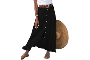 OULIWANGLUO Damen Knöpfen Einfarbige Lange Röcke mit Taschen Slim Sexy Elegant Lockere Maxirock Sommer Casual Bequeme Wrapped Halb Rock