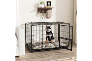 VOWNER Heavy Duty Dog Cage, 3 Doors, Dog Crate, 93 x 56 x 60 cm, for Small and Medium Dogs, 2 Removable Doors with Removable Base Tray, M Grid Box for Home, Black