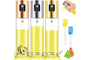 BGTLJKD 3 Stück Ölsprüher Flasche Ölspray, 100ml Öl Sprayer 4 in 1 Olivenöl Sprüher, Essig Spritzer Ölspender mit Gratis Tube Bürste und Trichter, Öl Sprühflasche für Kochen, Backen, Salat, Grill