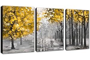 FajerminArt 3 Pcs Foresta Gialla Incorniciata Quadri Moderni Grande Stampa su Tela Con Cornice Astratta Autunno Albero pittura su tela Decorazione Murale Soggiorno Camera da letto 120x60cm(40x60cmx3)