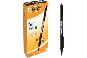 Bic Soft FeelClic Grip Penna a Sfera, a Scatto, Punta Media da 1,0mm, Confezione da 12 Pezzi, Colore Nero